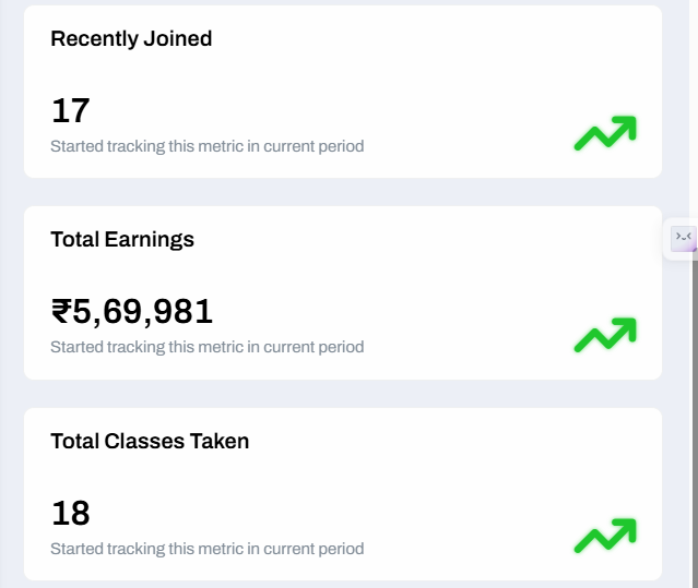 Course platform dashboard showing total earnings of ₹5,69,981 and 18 classes taken